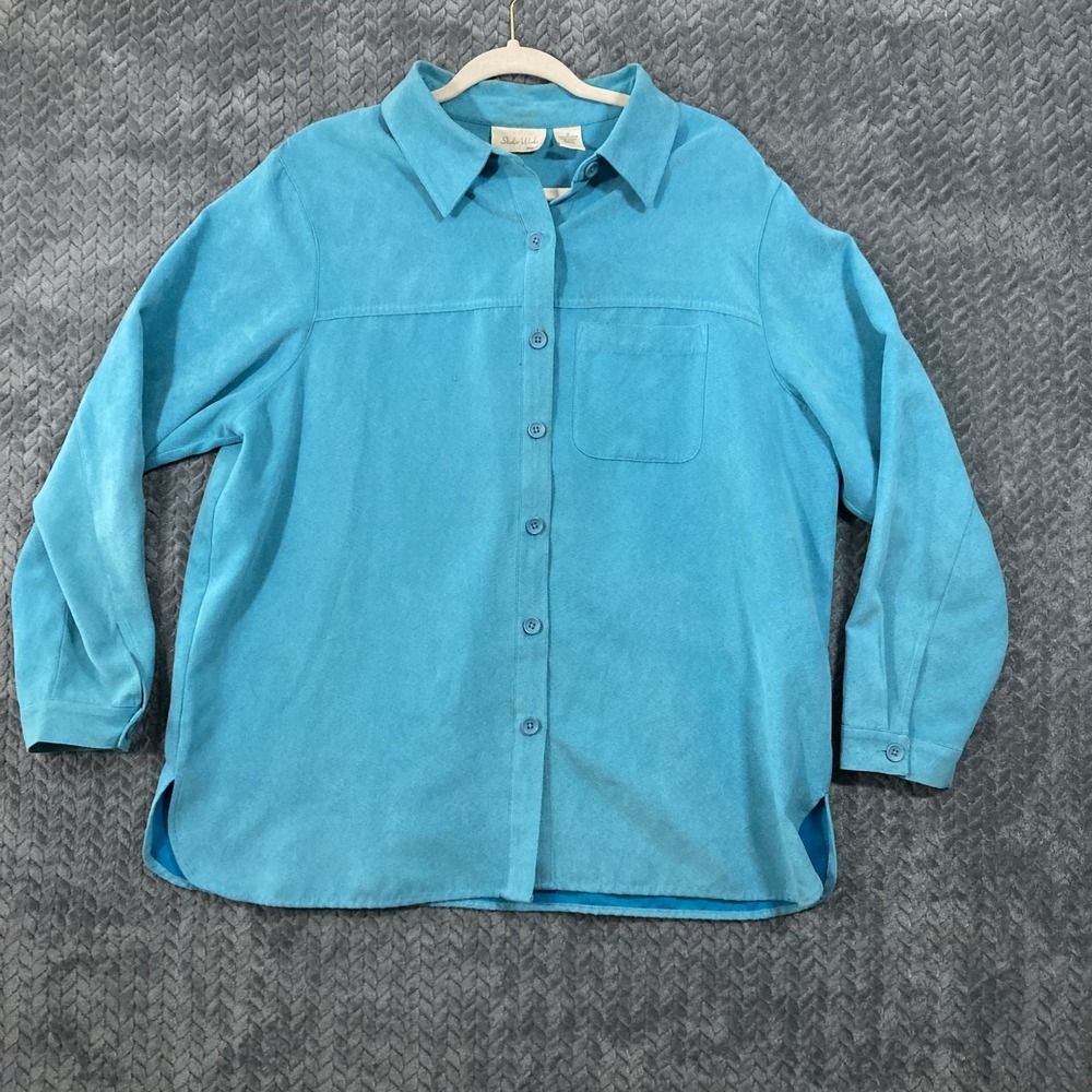 Studio Works Jacket Women XL Vintage Blue Button-down Faux Suede Solid